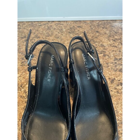 Marc Fisher Black Patent Leather Square Toe Slingback Heels For Women Size 7 1/2 - Picture 9 of 13